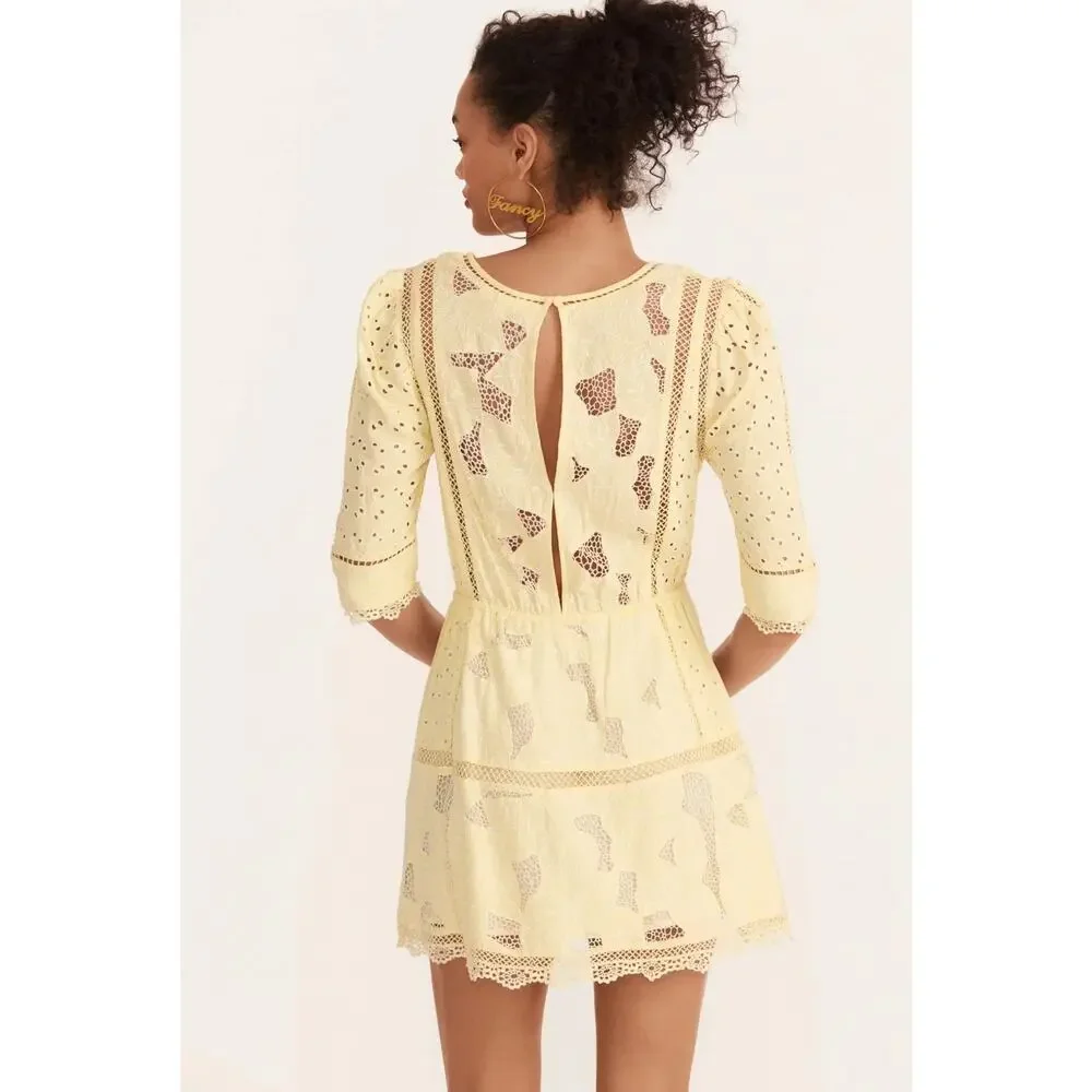 LoveShackFancy Jobelle Mini Dress Lemon Sun size Small NWT - Picture 4 of 8